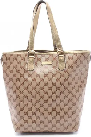 Gucci Beige Brown Gold Pvc Leather Handbag Tote Bag (Pre-Owned)