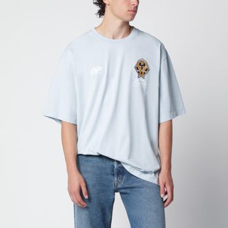 Off-white T-shirt celeste con stampe logo