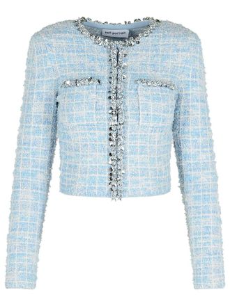 Self Portrait Check Skirt In Light Blue Polyester Blend