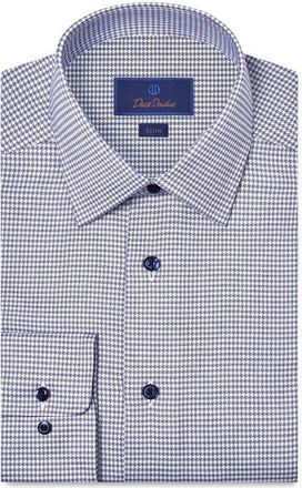 David Donahue Slim Fit Microcheck Stretch Cotton Twill Dress Shirt in Navy/White at Nordstrom, Size 14.5 - 32