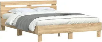vidaXL Estructura De Cama Cabecero Y Luces Led Roble Sonoma 140x200 Cm Vidaxl