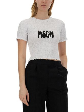 Msgm Logo-Embroidered Cotton T-Shirt - White