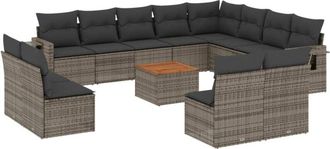 vidaXL Set Sof&aacute;s De Jard&iacute;n Con Cojines 13 Piezas Rat&aacute;n Sint&eacute;tico Gris Vidaxl