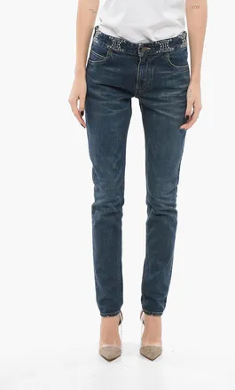 Celine Skinny-Fit Jeans with 13 cm Studded Detail Celine