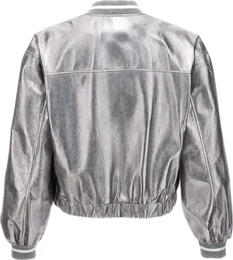 Brunello Cucinelli Womens Silver Leather Bomber Clothing