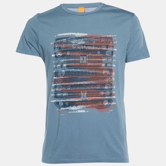 HUGO BOSS Boss By Hugo Boss Orange Grey Printed Cotton Talking 2 Crew Neck T-Shirt