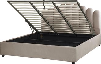 Beliani Cama Con Almacenaje De Terciopelo Gris Pardo 180 X 200 Cm Somier Listones Vincennes