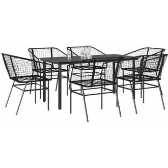 vidaXL Juego De Comedor Jard&iacute;n 7 Piezas Rat&aacute;n Sint&eacute;tico Negro Vidaxl