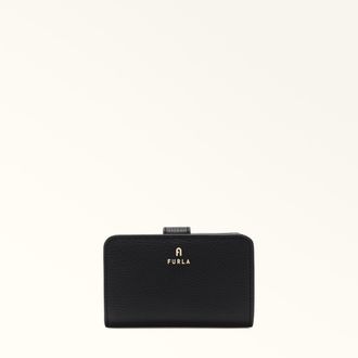 Furla Camelia Portafoglio Compatto Nero Nero Pelle Di Vitello Granata Donna