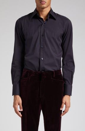 Tom Ford Slim Fit Cotton Poplin Button-Up Shirt in Black at Nordstrom, Size 40 Eu