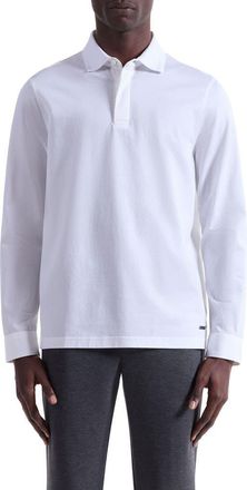 Bugatchi Mercerized Cotton Long Sleeve Polo in White at Nordstrom, Size Xxx-Large