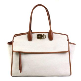 Ferragamo ivory Canvas Leather Handbag (Pre-Owned)