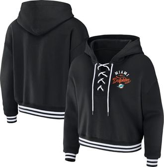 WEAR by Erin Andrews Womens WEAR by Erin Andrews Black Miami Dolphins Lace-Up Pullover Hoodie at Nordstrom, Size X-Large