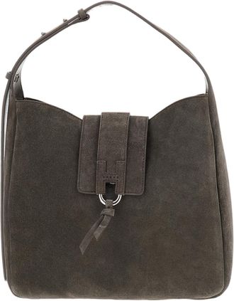 Hogan Dark Brown H01X Hobo Vertical Suede Tote Bag