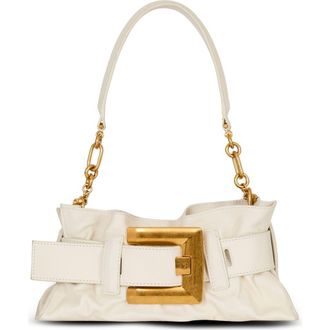 Balmain Mini Anthem Leather Shoulder Bag in Cream at Nordstrom