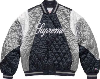 SUPREME x Champion FW26 Quilted Satin Varsity Jacket Navy SUP-FW26-049-NVY