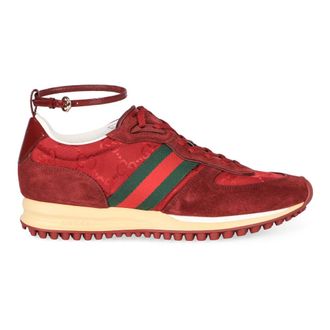 Gucci Sneakers, female, Red, 6 UK, Suede Trainers with adjustable ankle strap