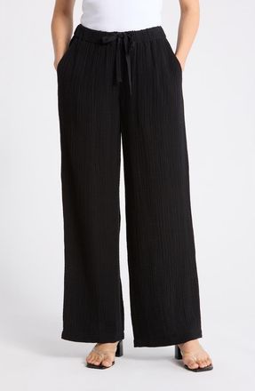 Eileen Fisher Organic Cotton Wide Leg Pants in Black at Nordstrom Rack, Size Xx-Small