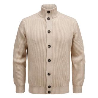 FILIPPO DE LAURENTIIS Chunky Merino Wool Cardigan - male - Filippo De Laurentiis - Cardigans - Beige - M - Knitwear