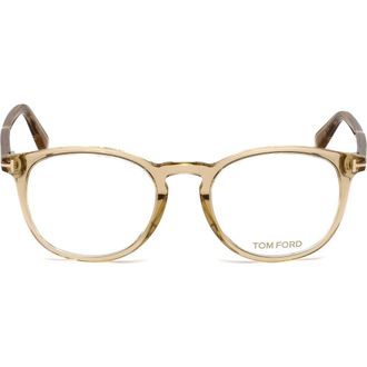 Tom Ford 51mm Round Optical Glasses in Shiny Transparent Champagne at Nordstrom