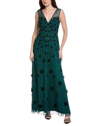 Adrianna Papell Velvet Floral Beaded Gown
