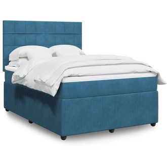 vidaXL Cama Box Spring Con Colch&oacute;n Terciopelo Azul Oscuro 160x200 Cm Vidaxl