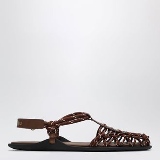 Miu Miu Hazelnut/Tobacco leather and ribbon sandals