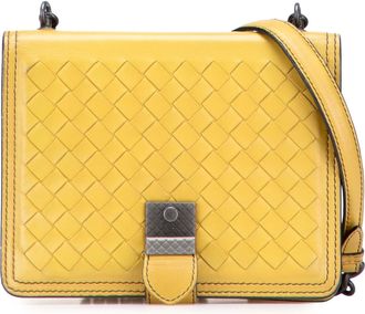 Bottega Veneta Pre-owned Womens Woven Leather Crossbody Bag - Mustard - One Size