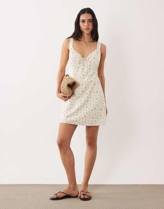 Abercrombie & Fitch Vestito corto milkmaid arricciato bianco a fiori
