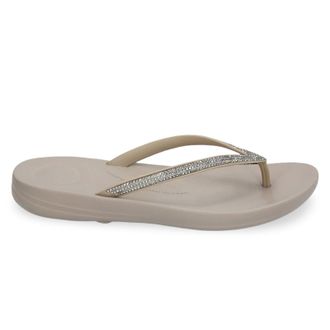FitFlop Iqushion Ombre Sparkle Synthetic Womens Toe Post Sandals - On Taupe Pewter - Size:UK 4