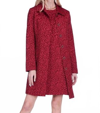 Jade Yoga Collar Fitted Coat In Red Cheetah Brocade
