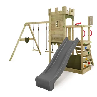 Fatmoose Torre De Escalada De Madera Fatmoose Boldbaron Boost Estilo Castillo Con Columpio En Antracita