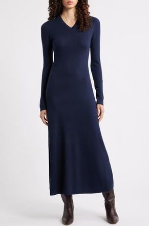 Theory Regal Long Sleeve Rib Maxi Dress in Deep Navy - G8E at Nordstrom Rack, Size Petite