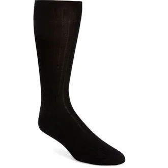 Canali Ribbed Cashmere & Silk Socks in Black at Nordstrom, Size Medium