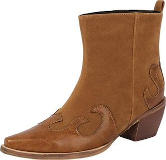 Generic Womens Retro Cowboy Ankle Boots Square Toe High Block Heel With Slip On Design Western Style Short Booties