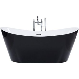 Beliani Beliani - Ba&ntilde;era Independiente De Acr&iacute;lico Negro Plateado Con Rebosadero 180 Cm Moderno Antigua