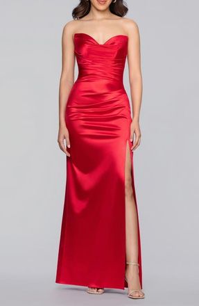 Blondie Nites Glam Ruched Strapless Satin Gown in Red at Nordstrom, Size 1