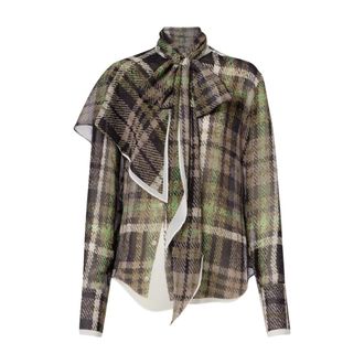 Acne Studios Overhemden, Dames, Veelkleurig, S, Groen/Grijs Zijden Shirt