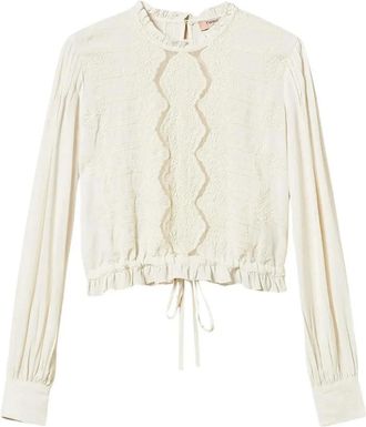 Twinset Blouse met borduursel en ruches aan de onderkant Ronde hals - Dames - Blouses - Wit - M - Overhemden