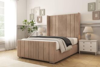Comfort Beds Grace Naples Bed Frame - 50 Upholstered Wingback Headboard in Light Brown | Size: Single