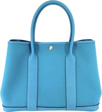 Herm&egrave;s Blue Negonda Leather Toile Officier Handbag Tote Bag (Pre-Owned)
