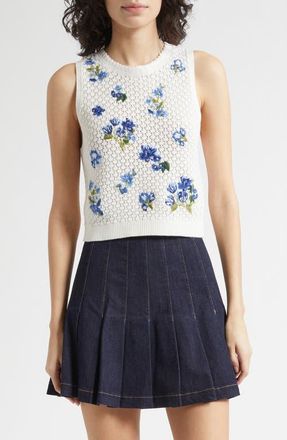 Alice & Olivia Amity Floral Embroidered Wool Blend Sweater Tank in Fleur De Paris at Nordstrom, Size X-Large