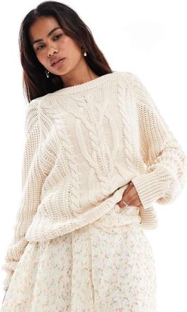 Free People cable knit oversized sweater in ivory-White