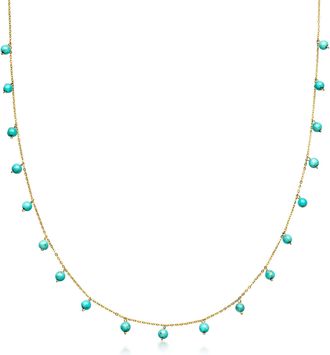 Ross-Simons 3-3.5mm Turquoise Bead Station Necklace in 10kt Yellow Gold