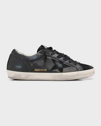Golden Goose Super-Star Leather Glitter Low-Top Sneakers