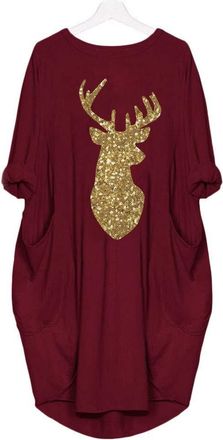Generic Christmas Dresses for Women Long Oversized Crew Neck Sweatshirts Long Sleeves Merry Christmas Print Reindeer Graphic Jumpers Funny Cute ChristmasJumpe