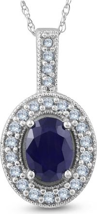 Pompeii3 Oval Blue Sapphire Diamond Solitaire Pendant 14K White Gold
