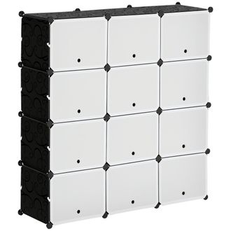 OEM Armario Modular De Pl&aacute;stico Armario Port&aacute;til Con 12 Cubos Organizador De Zapatos 125x32x125 Cm Negro Y Blanco