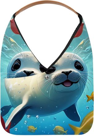 Generic Lovely Harp Seal Swims Underwater Reusable Lightweight Grocery Bags - Foldable Into Compact Pouch, Washable & Sturdy, Multipurpose for Shopping and Tr