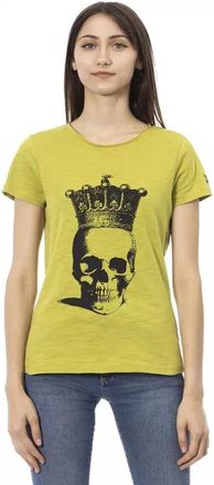 Trussardi Stijlvol Groen T-shirt met Unieke Frontprint - Dames - T-shirts - Groen - M - Katoen - Tops